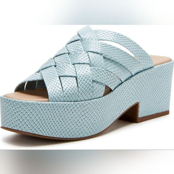 KATY PERRY Women's The BUSY BEE Criss Cross SLIDE Wedge Sandals TRANQUIL BLUE - Picture 2 of 10